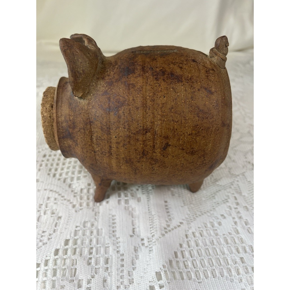 Vintage Signed Studio Pottery Piggy Bank Dorothy Beach Cork Stopper Folk Art - Picture 4 of 16